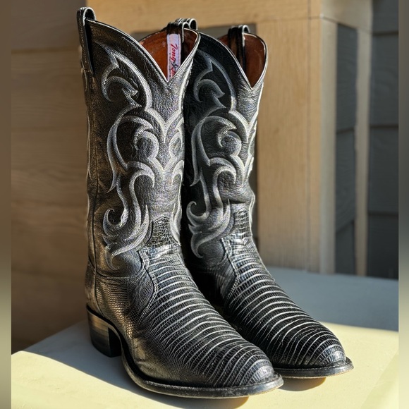 Tony Lama Black Teju Lizard Boots
